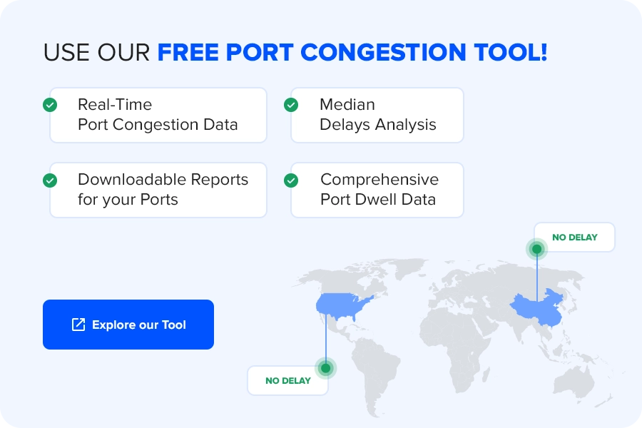 Port Congestion Tool 1)Real-Time Port Congestion Data Median Delays Analysis Downloadable Reports for your Ports Comprehensive Port Dwell Data